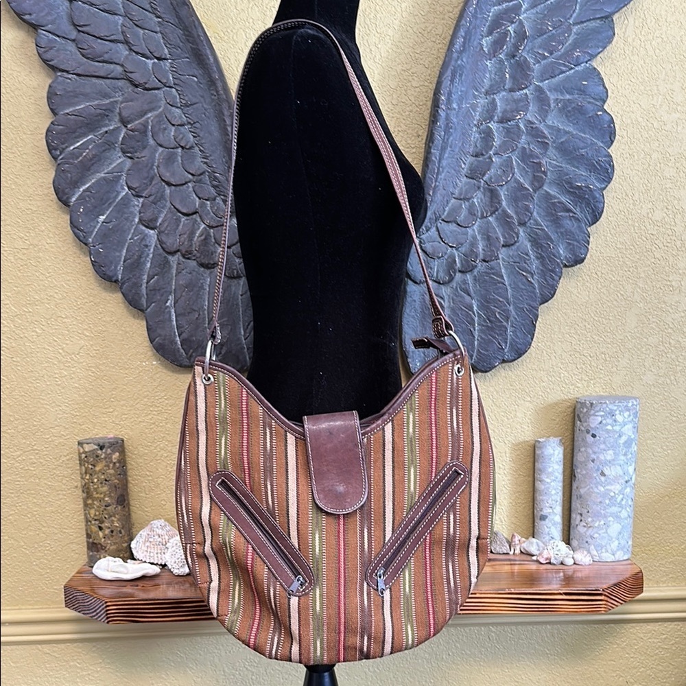 CC Striped Brown Shoulder Bag